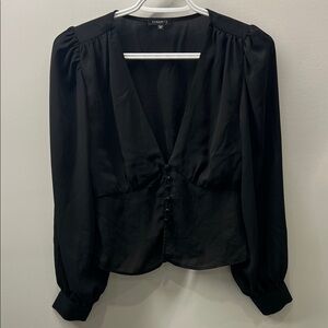 Dynamite Black Cinched Button-Down Blouse